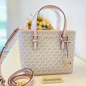 Michael Kors Purse Jet Set Travel XS Carryall Tote Top Zip vanilla signature